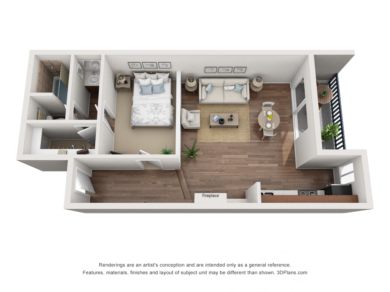 Floor plan for studio, 1 bath, 742 sqft